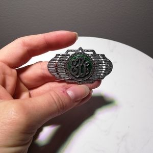 Antique Sterling Silver Marcasite and Jade Pin